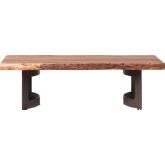 Bent Coffee Table with Smoked Solid Acacia Unfinished Edge Top on Iron Legs