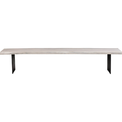 Evans Dining Bench in Live Edge Distressed White Washed Wood & Iron