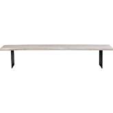 Evans Dining Bench in Live Edge Distressed White Washed Wood & Iron