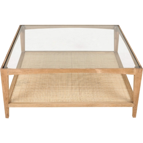 Harrington Coffee Table in Tempered Glass, Oak & Cane