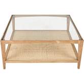 Harrington Coffee Table in Tempered Glass, Oak & Cane