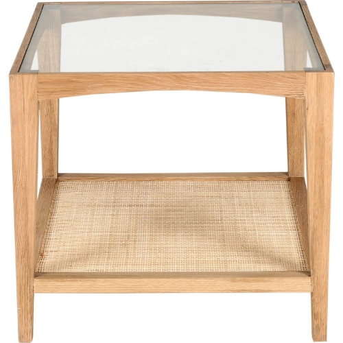 Harrington Side Table in Tempered Glass, Oak & Cane