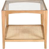 Harrington Side Table in Tempered Glass, Oak & Cane