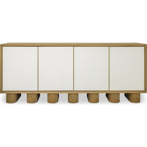 Marcelle Sideboard White in Poly Shagreen & Natural Finish Wood