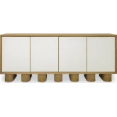 Marcelle Sideboard White in Poly Shagreen & Natural Finish Wood