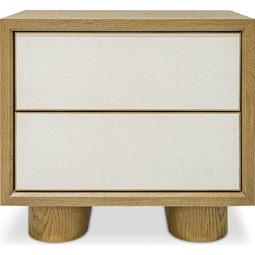Marcelle 2 Drawer Nightstand in White Poly Shagreen & Natural Finish Wood