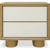 Marcelle 2 Drawer Nightstand in White Poly Shagreen & Natural Finish Wood