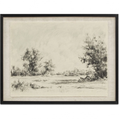 Briar Framed Countryside Landscape Print on Linen in Multicolor