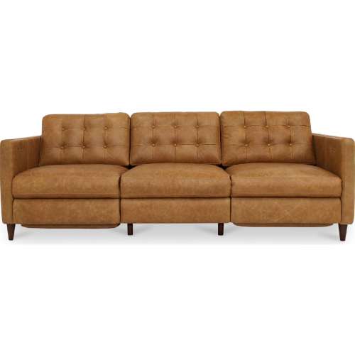 Bridgers Power Recline Sofa in Tufted Tan Brown Top Grain Leather