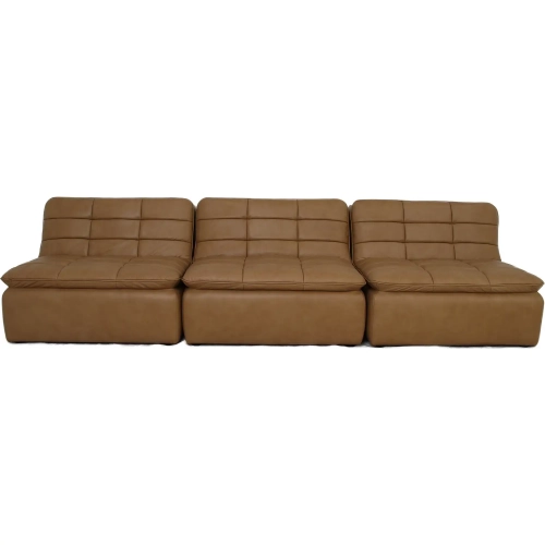 Lino Armless Modular Sectional Sofa Unit in Tufted Tan Top Grain Leather
