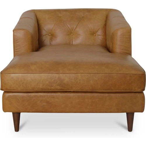 Dunmore Chaise in Tufted Tan Top Grain Leather & Wood