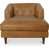 Dunmore Chaise in Tufted Tan Top Grain Leather & Wood