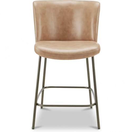 Early Counter Stool in Tan Leather & Blackened Bronze