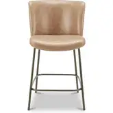 Early Counter Stool in Tan Leather & Blackened Bronze