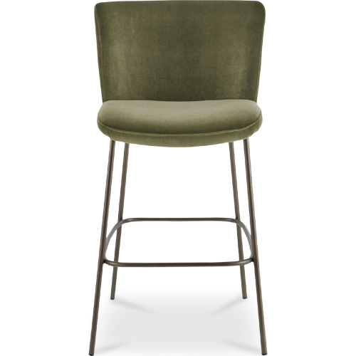 Early Bar Stool in Green Faux Mohair Fabric & Blackened Bronze