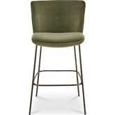 Early Bar Stool in Green Faux Mohair Fabric & Blackened Bronze