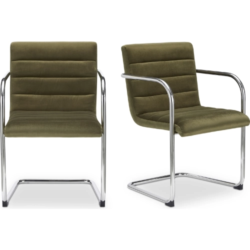 Pedro Dining Chair in Channel Tufted Green Mohair Fabric & Stainless (Set of 2)