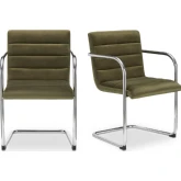 Pedro Dining Chair in Channel Tufted Green Mohair Fabric & Stainless (Set of 2)