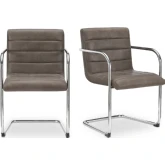 Pedro Dining Chair in Channel Tufted Brown Top Grain Leather & Stainless (Set of 2)