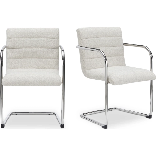 Pedro Dining Chair in Channel Tufted Beige Fabric & Stainless (Set of 2)