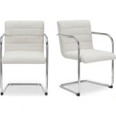 Pedro Dining Chair in Channel Tufted Beige Fabric & Stainless (Set of 2)