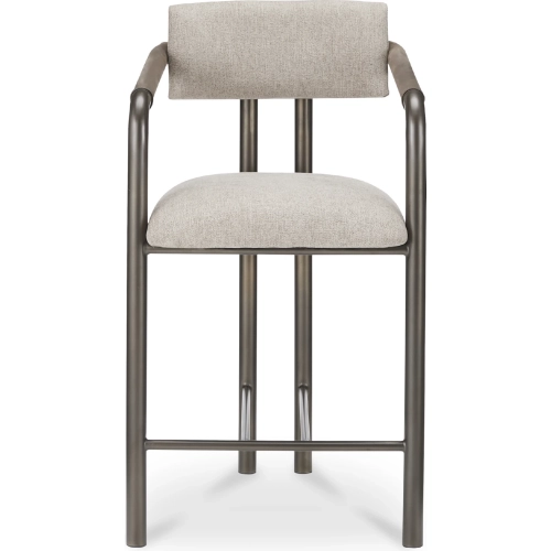 Cassidy Counter Stool in Light Brown Fabric, Leather & Bronze Metal