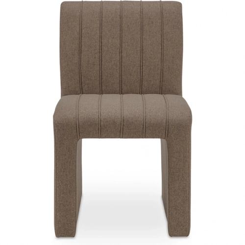 Sally Dining Chair in Channel Tufted Light Brown Performance Fabric