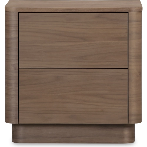 Round Off Tall 2 Drawer Nightstand in Walnut Brown Wood