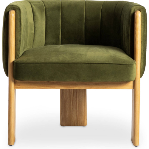 Sofi Accent Chair in Channel Tufted Olive Green Fabric & Wood