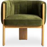 Sofi Accent Chair in Channel Tufted Olive Green Fabric & Wood