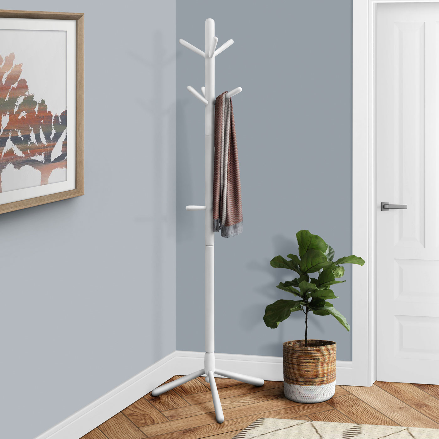 Monarch I-2002 White Contemporary Solid Wood Coat Rack