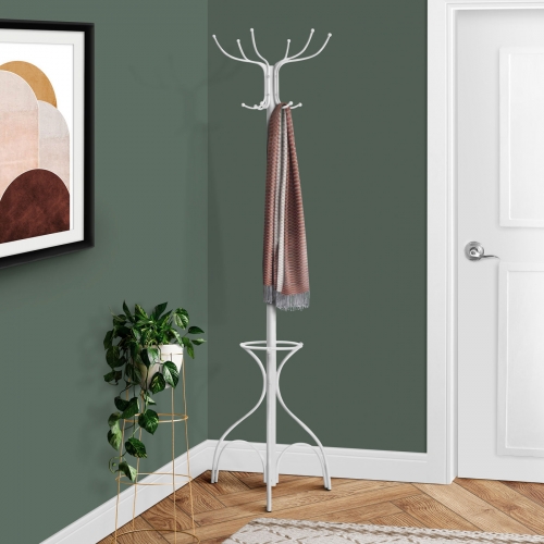 Coat Rack 70" H in White Metal with Umbrella Holder