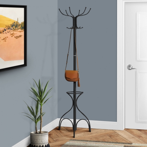 Coat Rack 70" H in Black Metal with Umbrella Holder