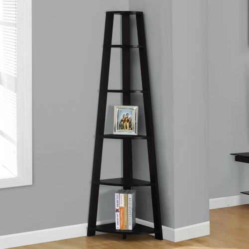 Bookcase Corner Accent Etagere 72"H in Black Finish