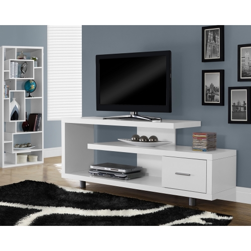 White 60" TV Stand Console with 1 Drawer