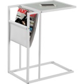 Accent Table in White Metal w/ Frosted Tempered Glass Top