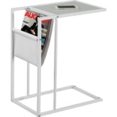 Accent Table in White Metal with Frosted Tempered Glass Top