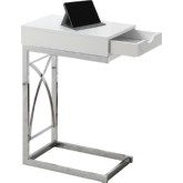 Accent Table in Chrome Metal & Glossy White w/ Drawer