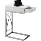 Accent Table in Chrome Metal & Glossy White with Drawer