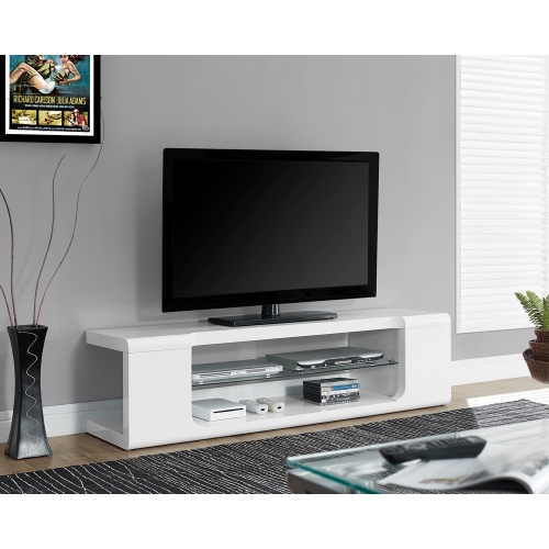 High Gloss White 60" TV Stand Console with Tempered Glass