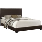 Queen Bed in Dark Brown Leatherette with Wood Legs