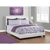 Queen Bed in White Leatherette w/ Wood Legs