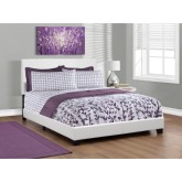 Queen Bed in White Leatherette with Wood Legs