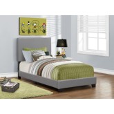 Twin Bed in Grey Leatherette with Wood Legs