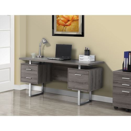 Dark Taupe Reclaimed Look with Silver Metal Legs 60" Office Desk