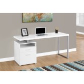 60" Computer Desk in White & Silver Metal