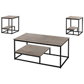 3 Piece Table Set - Coffee & 2 End Tables in Dark Taupe & Black