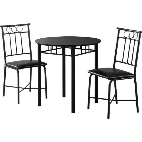 Dining 3 Piece Set in Black Metal & Leatherette
