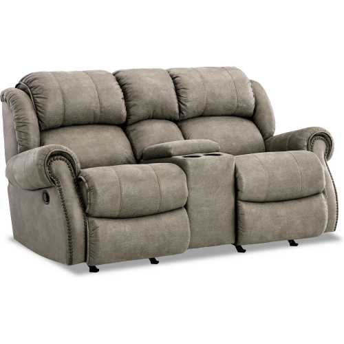 Marlowe Manual Recline Console Loveseat in Tan Vegan Leather