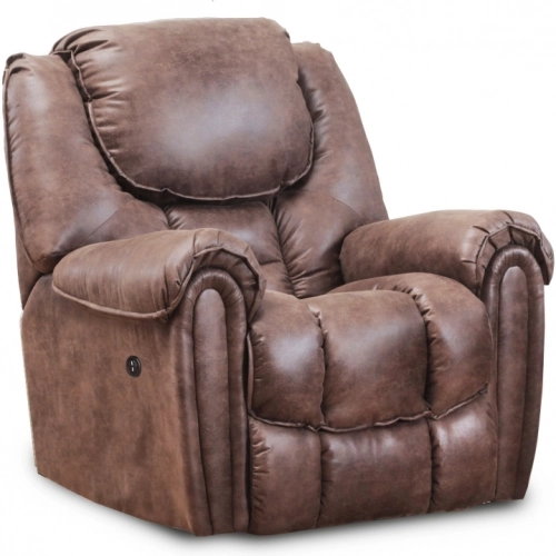 Fallon Power Rocker Recliner in Mocha Brown Leather Look Fabric